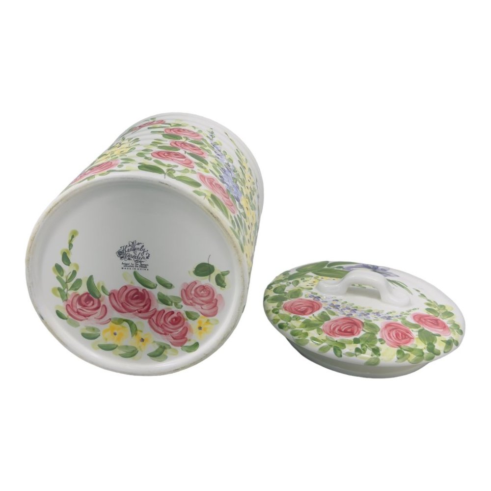 Heavenly Garden Ceramic Kitchen Cookie Jar w/Lid Floral Pattern Multicolor 8” - Picture 7 of 11